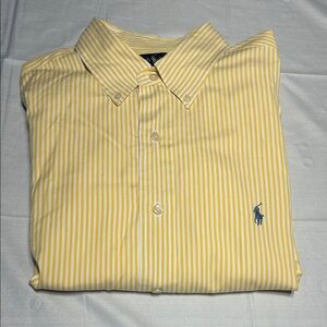 Polo by Ralph Lauren Men's Yellow‎ and White Striped Shirt 17 34/35 100% Cotton